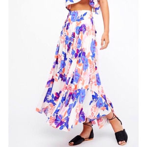 Floral Maxi Skirt - Blue and Pink